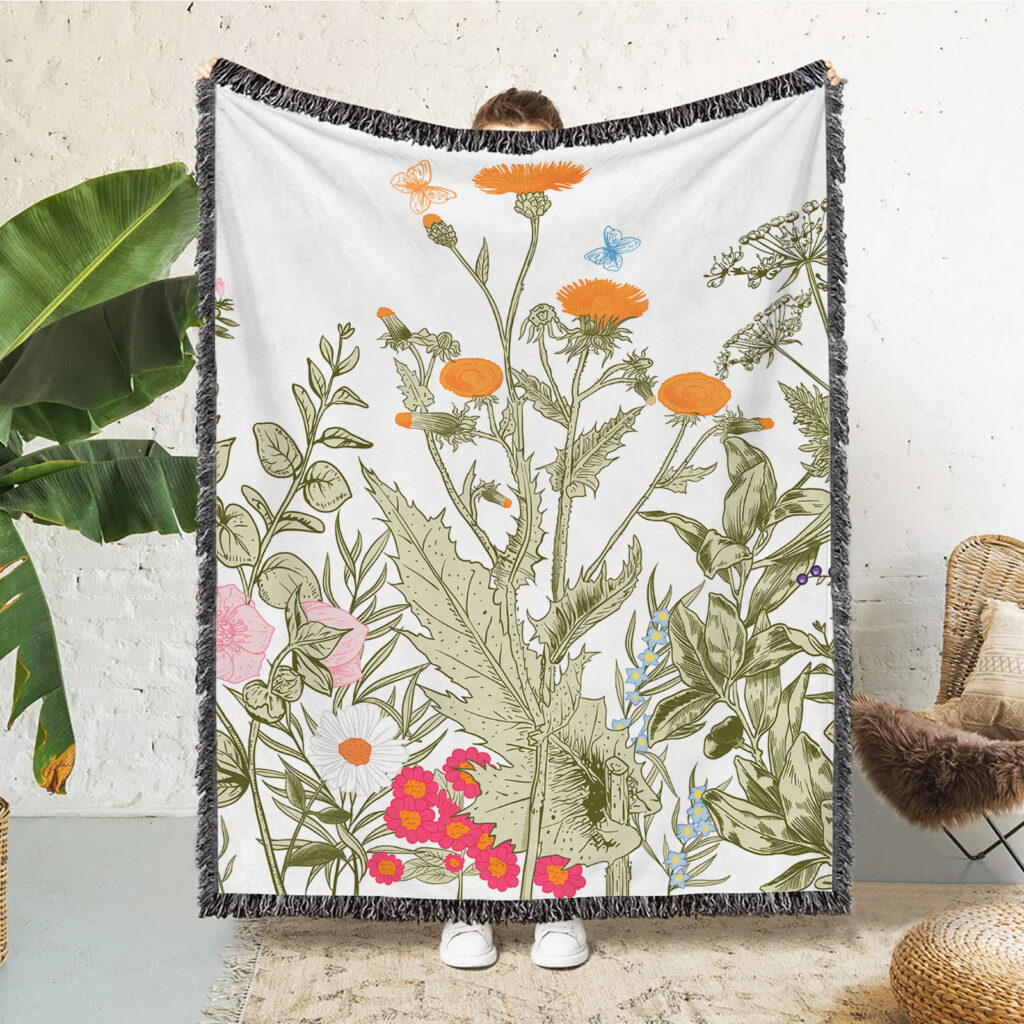 Plant Flowers Leaves Flannel Blanket Throw 8
