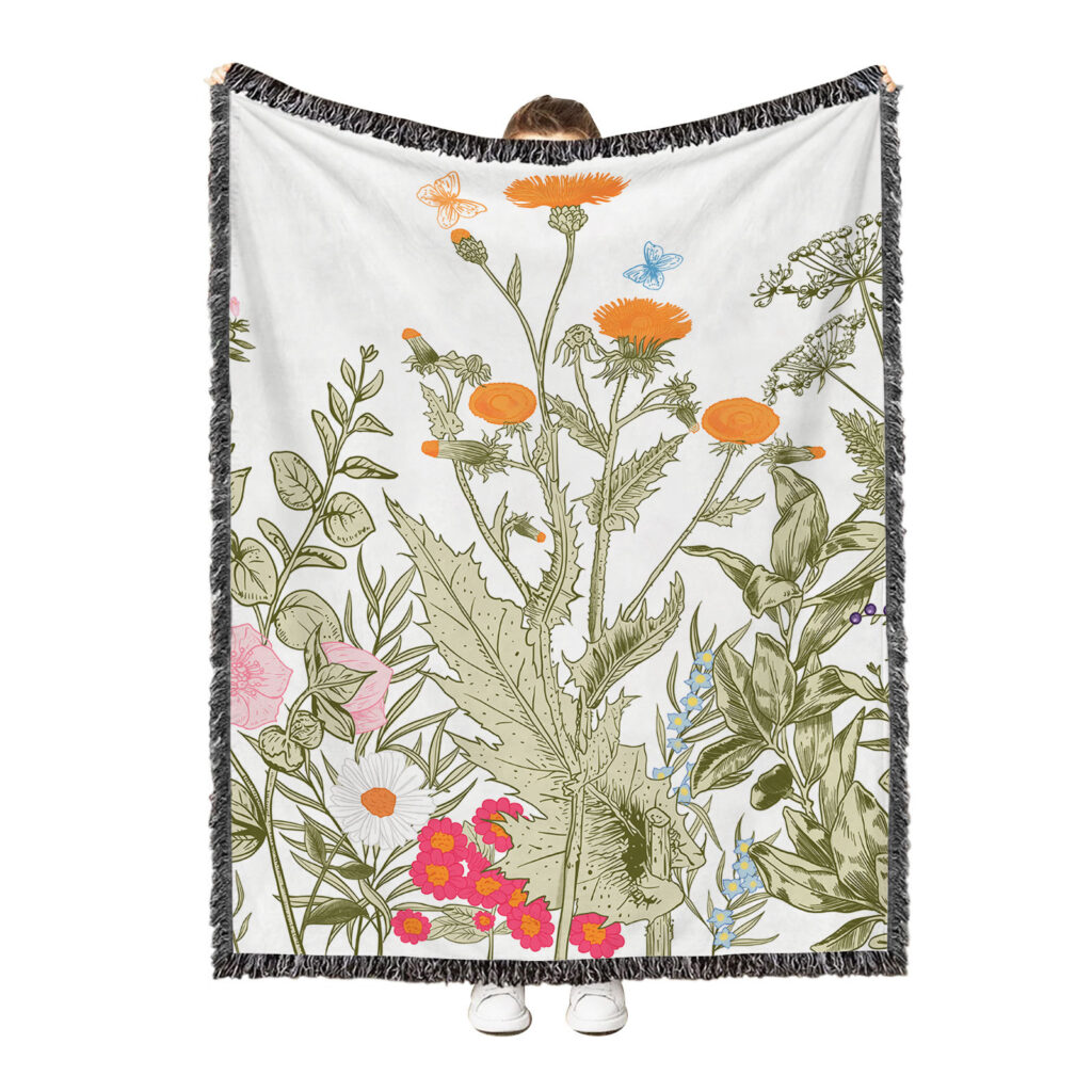 Plant Flowers Leaves Flannel Blanket Throw 9