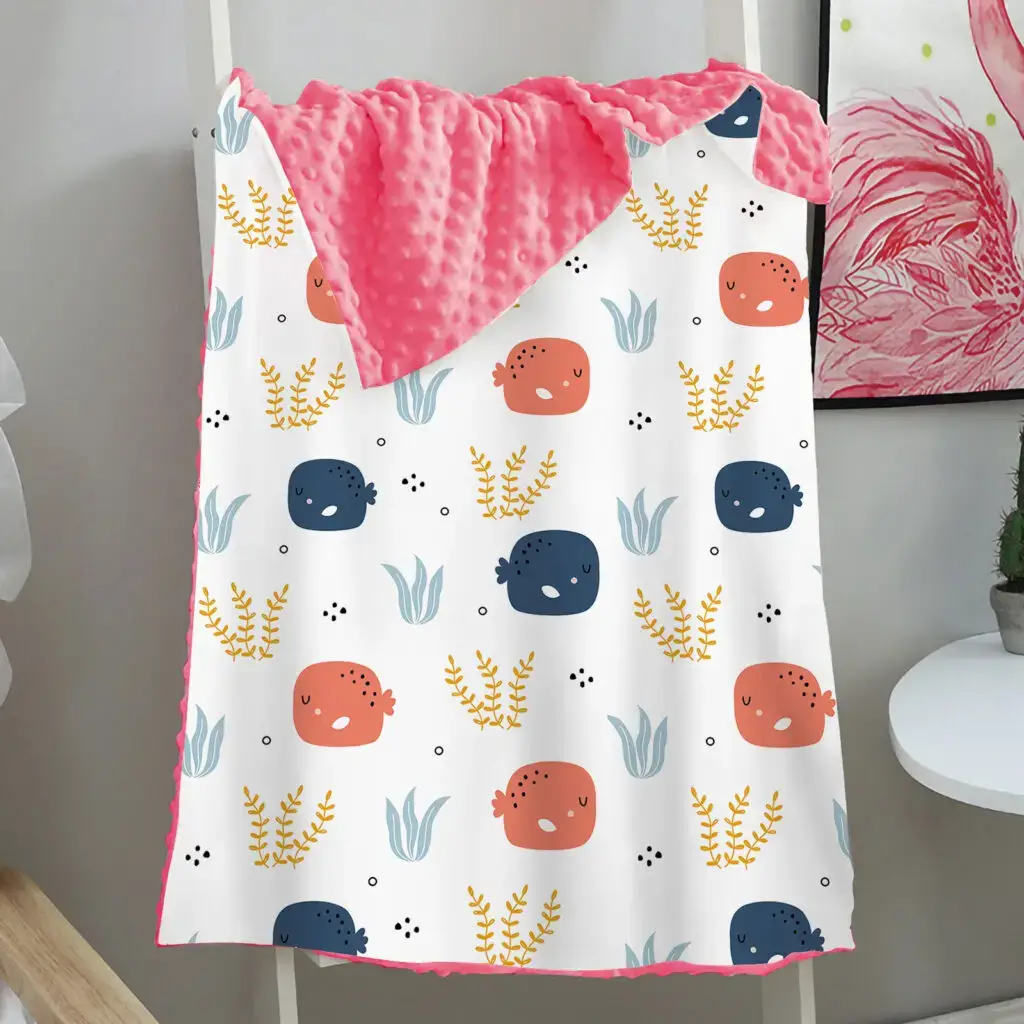 Rabbit Whale Sloth Bird Baby Minky Blanket 3