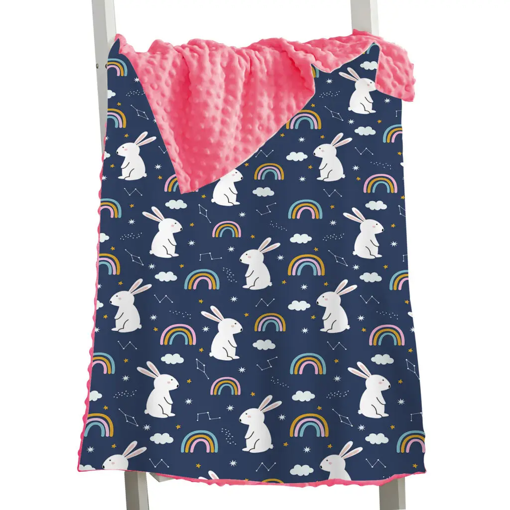 Rabbit Whale Sloth Bird Baby Minky Blanket 7