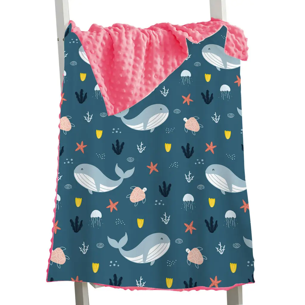 Rabbit Whale Sloth Bird Baby Minky Blanket 9
