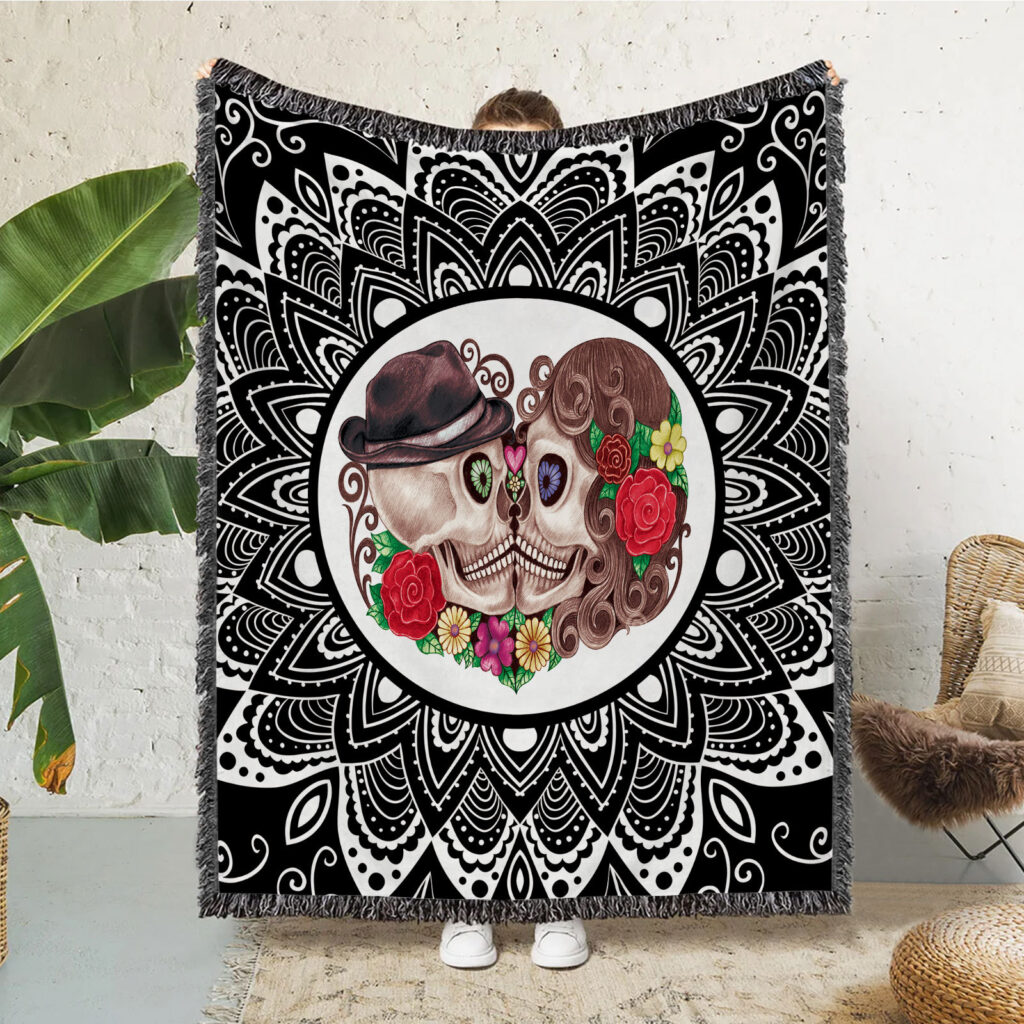 Rose Skull Pattern Flannel Throw Blanket