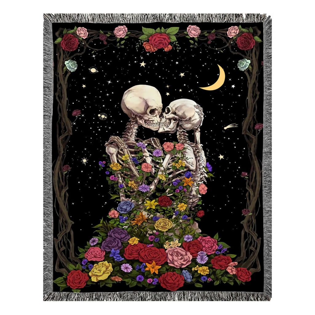 Rose Skull Pattern Flannel Throw Blanket