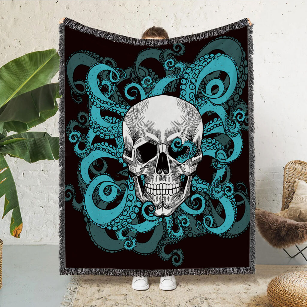 Rose Skull Pattern Flannel Throw Blanket