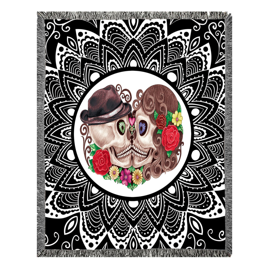 Rose Skull Pattern Flannel Throw Blanket