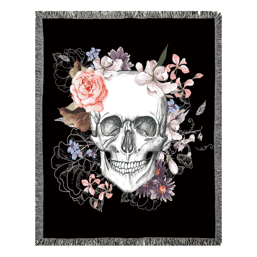 Rose Skull Pattern Flannel Throw Blanket