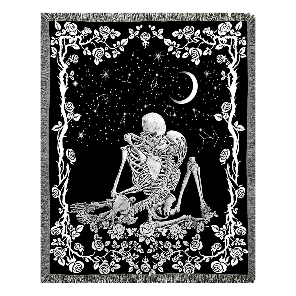 Rose Skull Pattern Flannel Throw Blanket