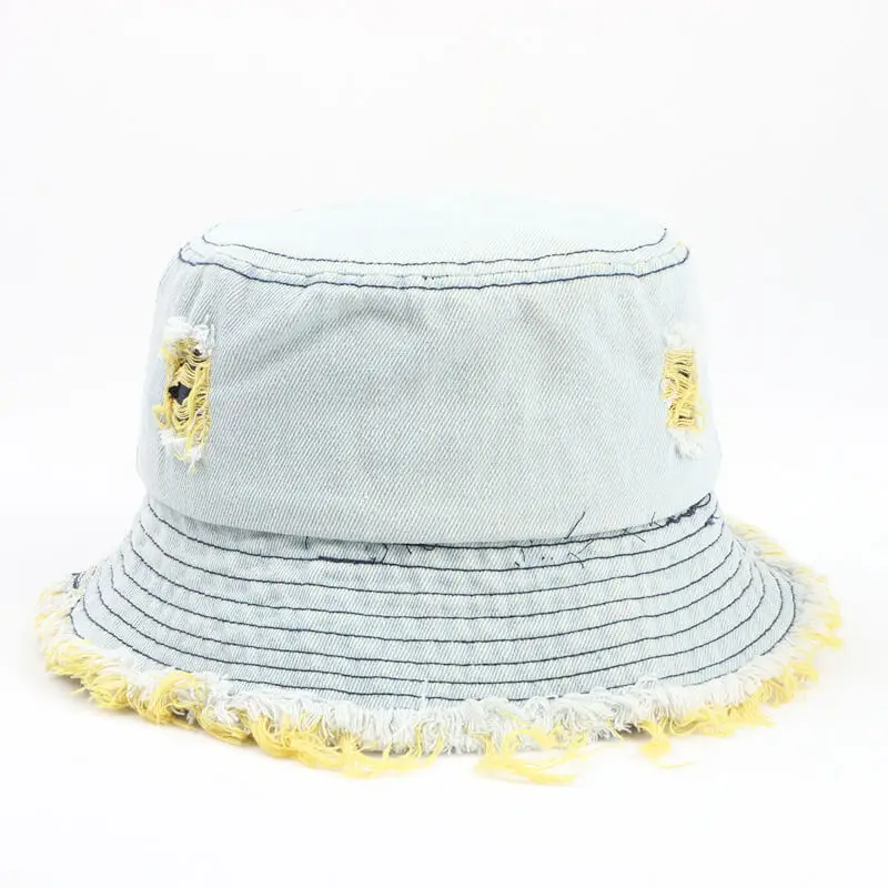 Ripped Frayed Edge Distressed Denim Bucket Hat - LEFOVS