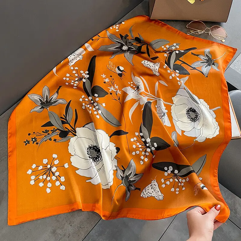 Imitatedsilk fabric Silk Scarf 70 x 70cm 128 SKU 01 橘色