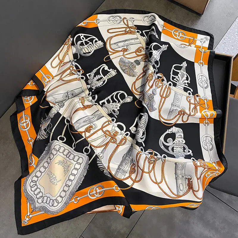 Imitatedsilk fabric Silk Scarf 70 x 70cm 130 SKU 01 黑色