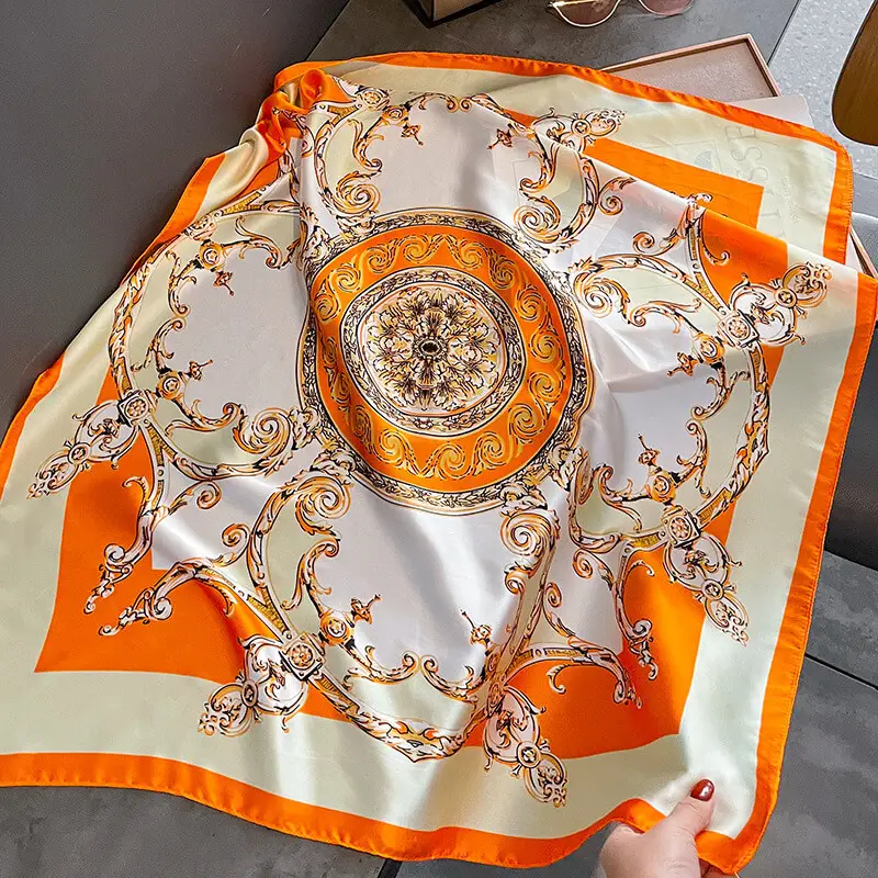 Imitatedsilk fabric Silk Scarf 70 x 70cm 110 SKU 02 橘色