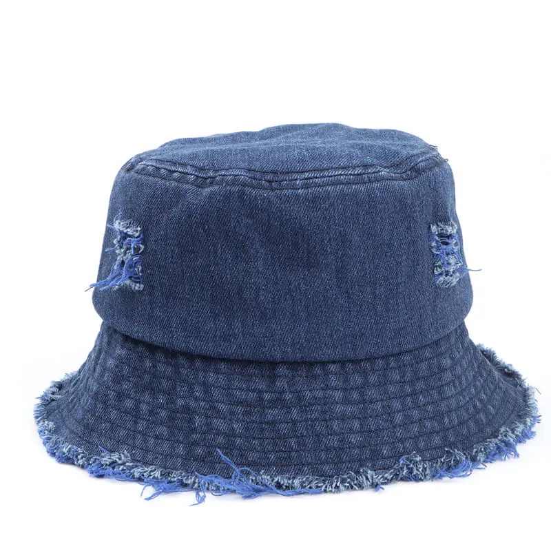 Ripped Frayed Edge Distressed Denim Bucket Hat - LEFOVS
