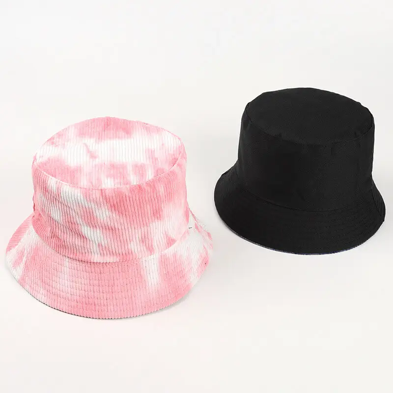 Autumn Winter Corduroy Tie-dye Bucket Hat 4 SKU 03 粗条纹 粉白