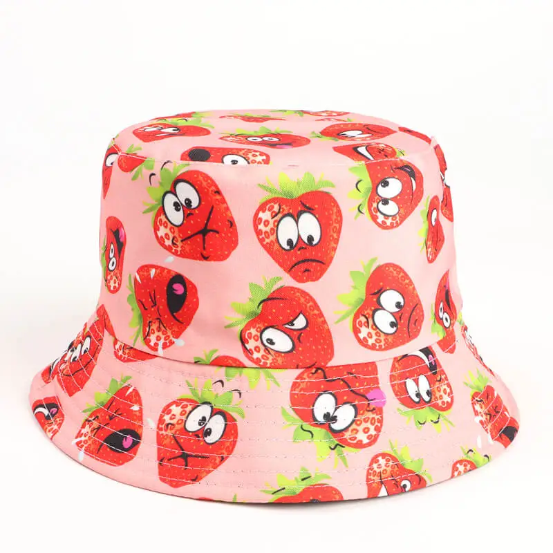 Lemon Watermelon Strawberry Fruit Bucket Hat 5 SKU 04 草莓粉色