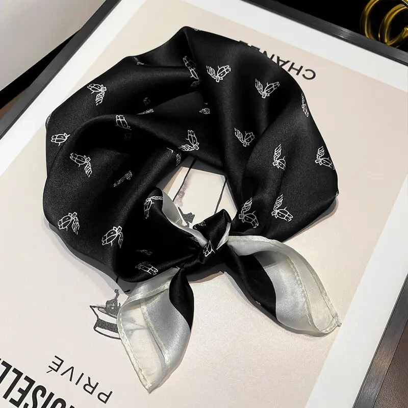 Fashionable Natural Silk Scarf 53 x 53 cm 10 SKU 05 16212 黑色