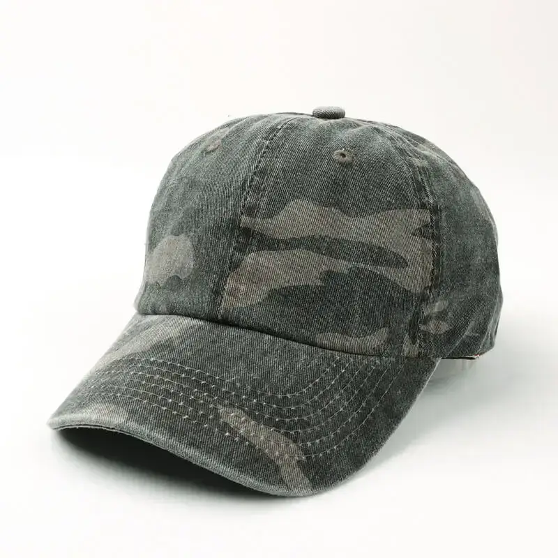 Washed Cotton Soft Top Camouflage Baseball Cap 6 SKU 05 黑灰迷彩