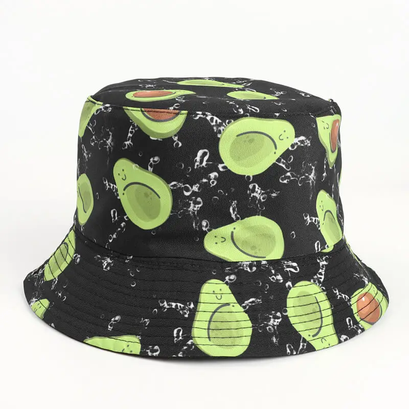 Lemon Watermelon Strawberry Fruit Bucket Hat 9 SKU 08 笑脸牛油果 黑色