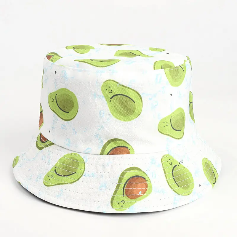 Lemon Watermelon Strawberry Fruit Bucket Hat 10 SKU 09 笑脸牛油果 白色