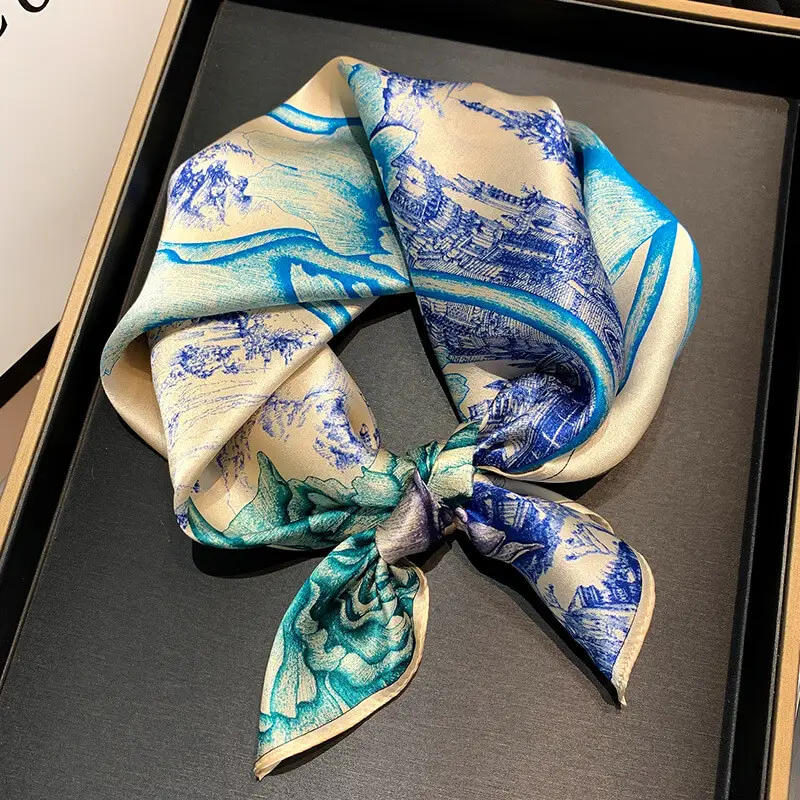 Fashionable Natural Silk Scarf 53 x 53 cm 20 SKU 10 16213 蓝色