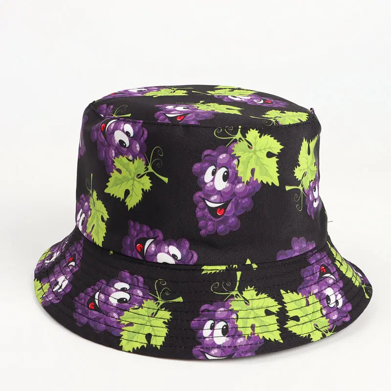 Lemon Watermelon Strawberry Fruit Bucket Hat 11 SKU 10 葡萄黑色