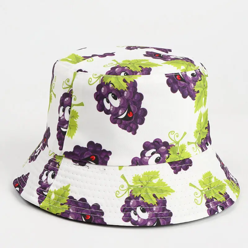 Lemon Watermelon Strawberry Fruit Bucket Hat 12 SKU 11 葡萄白色