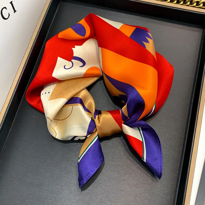 Fashionable Natural Silk Scarf 53 x 53 cm 26 SKU 13 16215 橘红拼