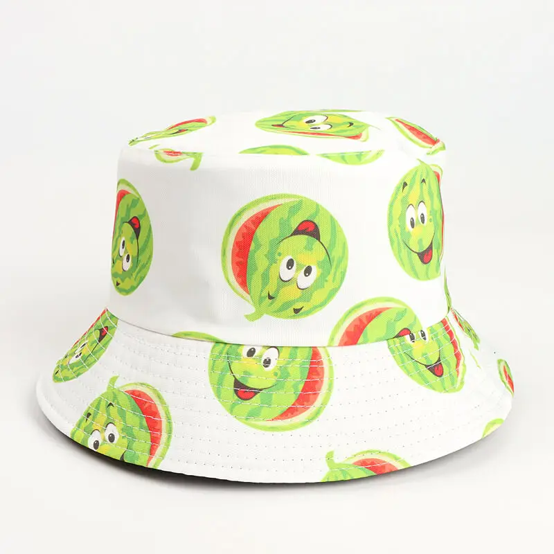 Lemon Watermelon Strawberry Fruit Bucket Hat 17 SKU 16 笑脸西瓜 白色