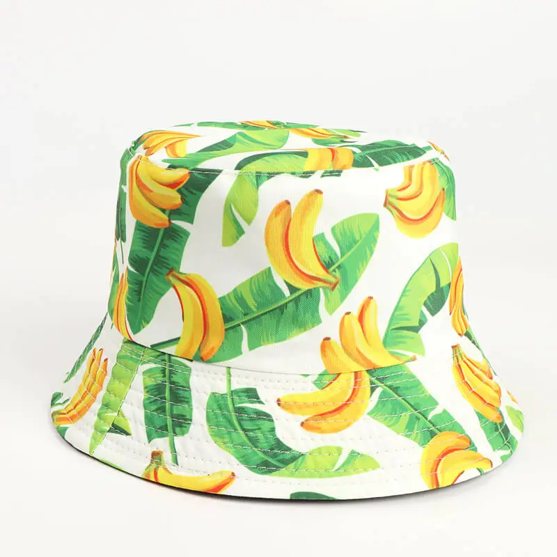 Lemon Watermelon Strawberry Fruit Bucket Hat 21 SKU 20 香蕉树叶白色