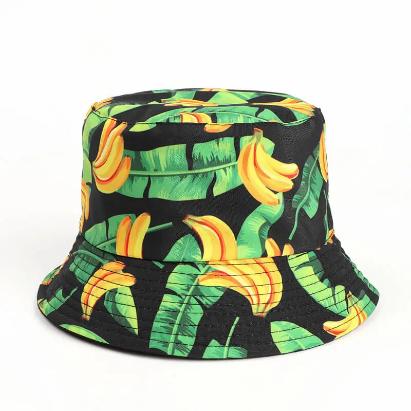 Lemon Watermelon Strawberry Fruit Bucket Hat 22 SKU 21 香蕉树叶黑色