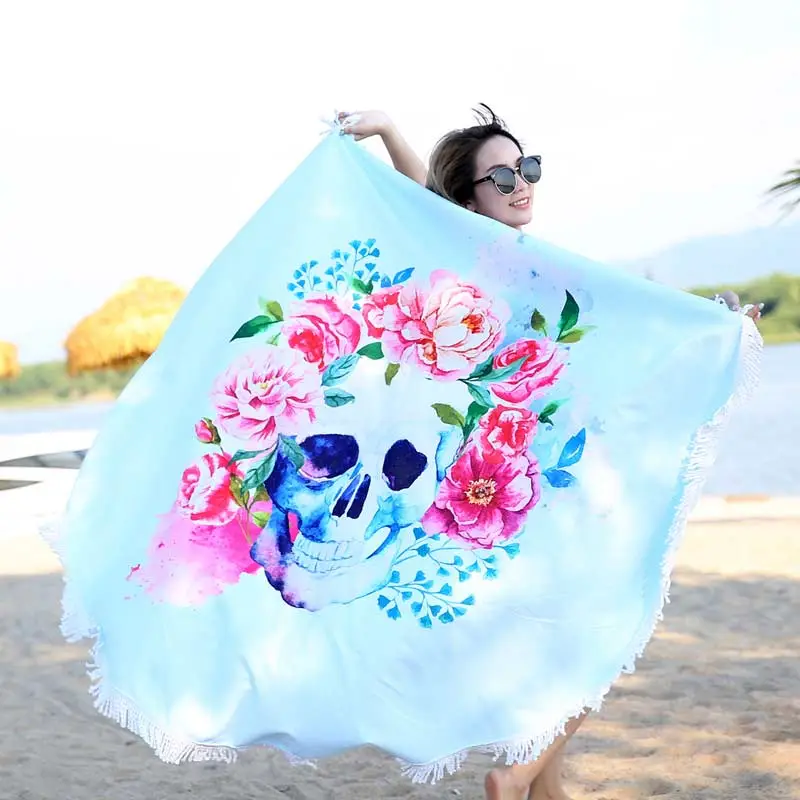 Model Display - Lefovs Round Beach Towels 7 Skull Round Beach Towel 2