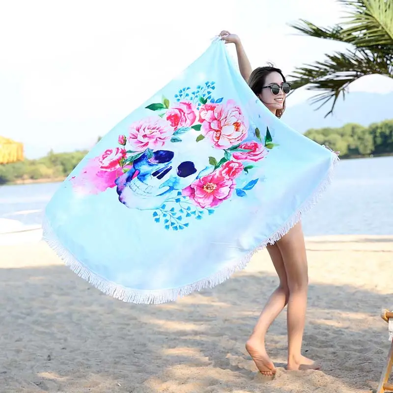 Model Display - Lefovs Round Beach Towels 2 Skull Round Beach Towel 3