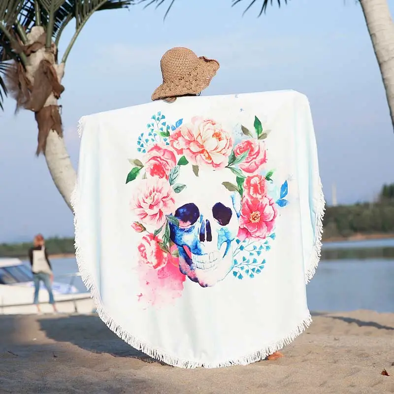 Model Display - Lefovs Round Beach Towels 3 Skull Round Beach Towel 4