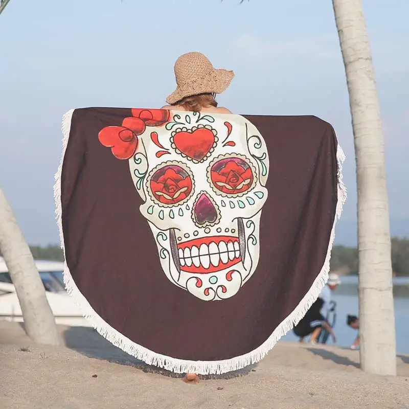Model Display - Lefovs Round Beach Towels 5 Skull Round Beach Towel 5