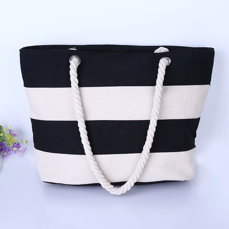 Stripe Block Beach Canvas Bag 8 Stripe Block Beach Canvas Bag 1