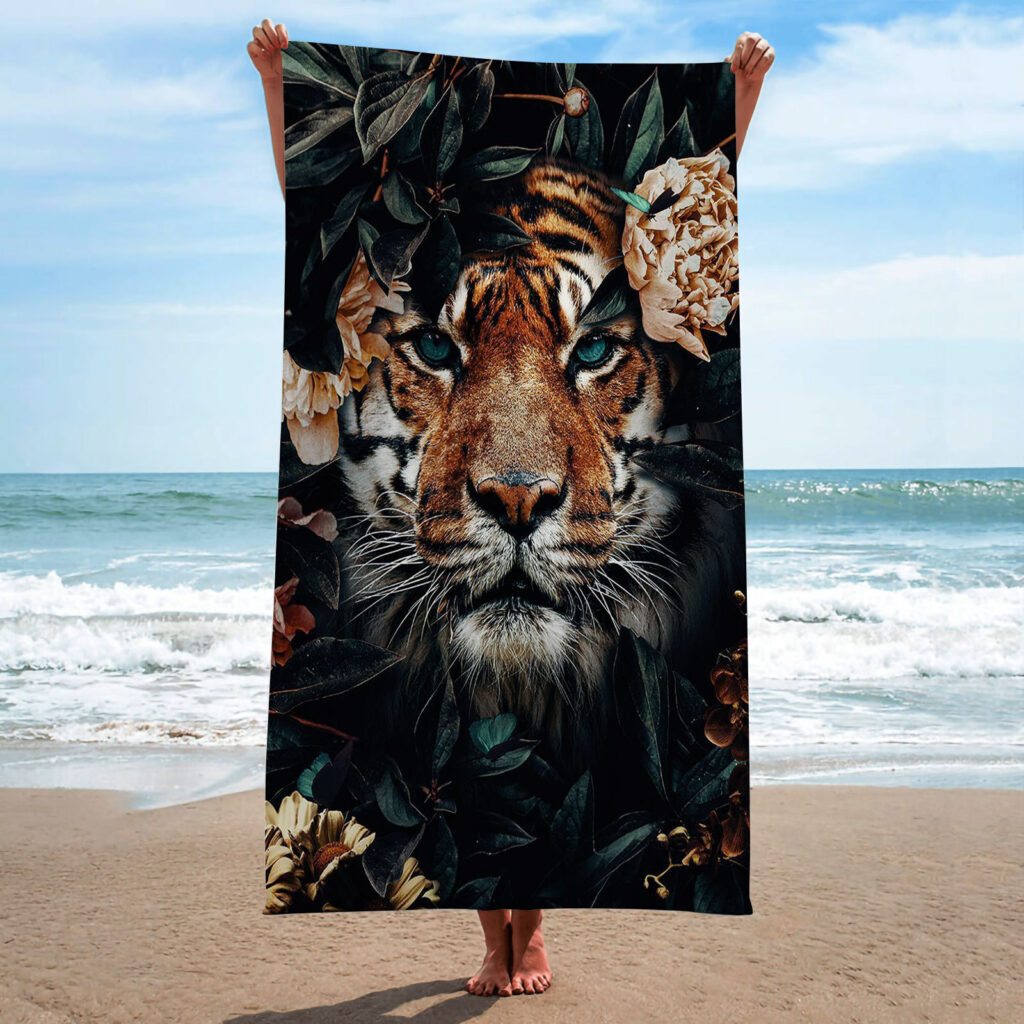Tiger Wolf Elephant Animal Beach Towel 1